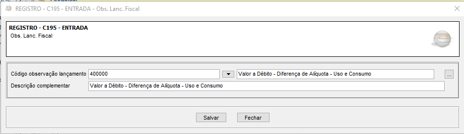 Exemplo de lançamento de diferencial de alíquota